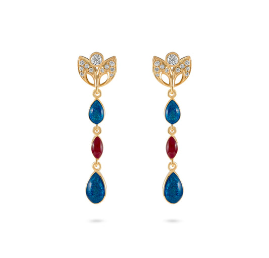 Leaves of maroon enamel earrings