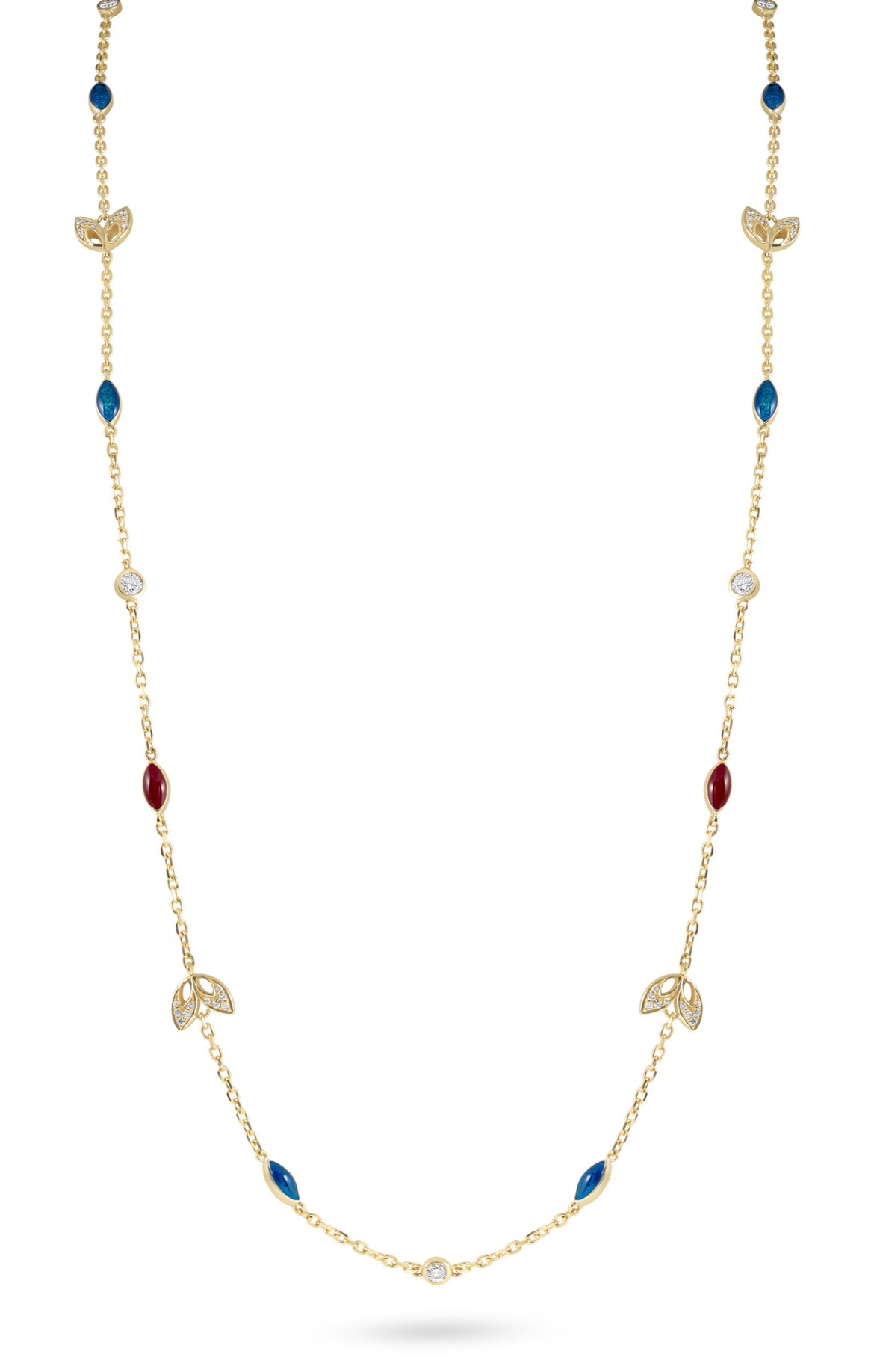 Leaves of maroon enamel necklace.