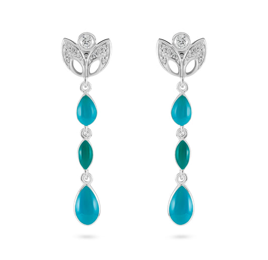 Leaves of turkuaz enamel earrings