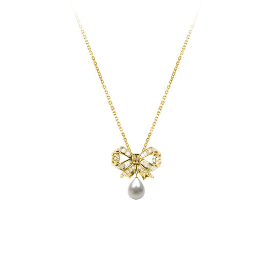 Mini Deco Bow yellow gold pendant